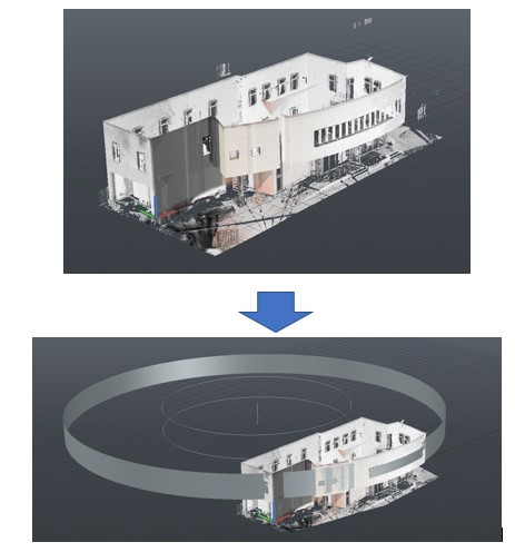 Построенный параметрический цилиндр по оптимальному совмещению со сканом фасада здания