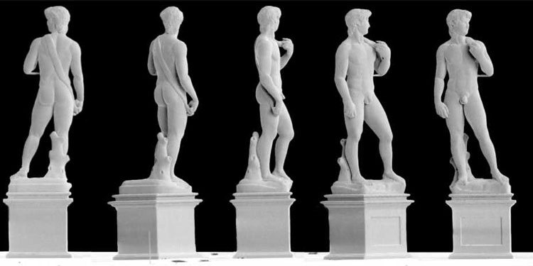 Медная миниатюра статуи Давида высотой 1 мм, отпечатанная на 3-принтере (Giorgio Ercolano, Exaddon))