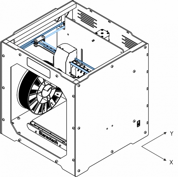 Рис. 6. Общий вид 3D-принтера  Stereotech 320  в корпусе без верхней крышки с кинематической системой  STE HeadMotion