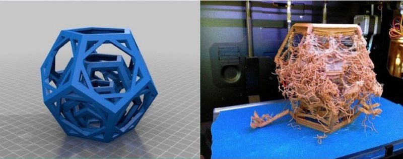 Рисунок 1. Реализация 3D-печати при корректной (а) и некорректной (б) подготовке  3D-моделей