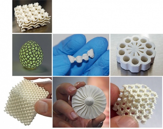 Рис. 2. Примеры керамических изделий, изготовленных по методу SLA